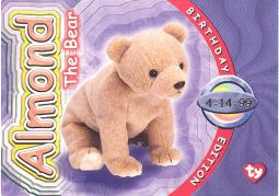 TY Beanie Babies BBOC Card - Series 4 Birthday (PURPLE) - ALMOND the Bear