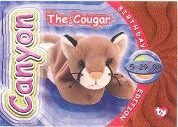 TY Beanie Babies BBOC Card - Series 4 Birthday (ORANGE) - CANYON the Cougar