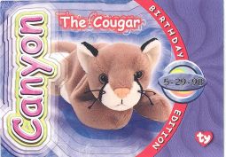 TY Beanie Babies BBOC Card - Series 4 Birthday (PURPLE) - CANYON the Cougar
