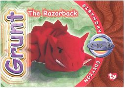 TY Beanie Babies BBOC Card - Series 4 Birthday (ORANGE) - GRUNT the Razorback