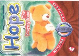 TY Beanie Babies BBOC Card - Series 4 Birthday (ORANGE) - HOPE the Praying Bear