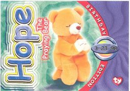 TY Beanie Babies BBOC Card - Series 4 Birthday (PURPLE) - HOPE the Praying Bear
