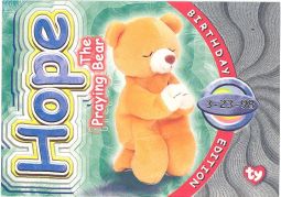 TY Beanie Babies BBOC Card - Series 4 Birthday (SILVER) - HOPE the Praying Bear