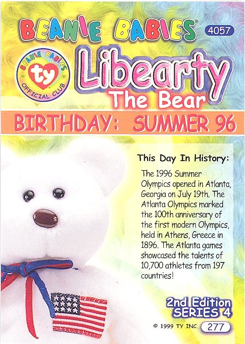 Card only TY Beanie Baby Thank You Letter Card for MC Anniversary Bear #2 
