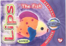 TY Beanie Babies BBOC Card - Series 4 Birthday (PURPLE) - LIPS the Fish