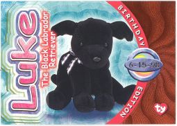 TY Beanie Babies BBOC Card - Series 4 Birthday (ORANGE) - LUKE the Black Lab