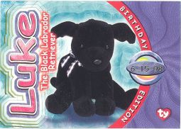 TY Beanie Babies BBOC Card - Series 4 Birthday (PURPLE) - LUKE the Black Lab