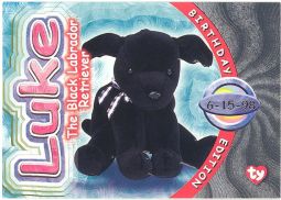 TY Beanie Babies BBOC Card - Series 4 Birthday (SILVER) - LUKE the Black Lab