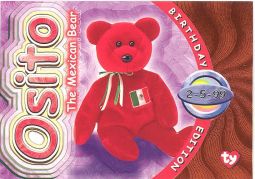 TY Beanie Babies BBOC Card - Series 4 Birthday (ORANGE) - OSITO the Mexican Bear
