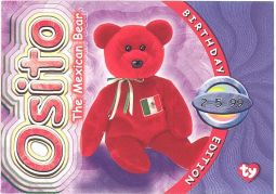 TY Beanie Babies BBOC Card - Series 4 Birthday (PURPLE) - OSITO the Mexican Bear