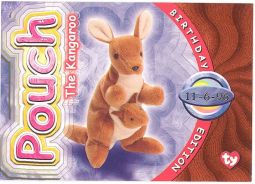 TY Beanie Babies BBOC Card - Series 4 Birthday (ORANGE) - POUCH the Kangaroo
