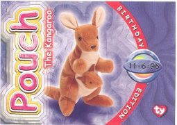 TY Beanie Babies BBOC Card - Series 4 Birthday (PURPLE) - POUCH the Kangaroo