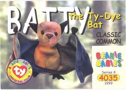 TY Beanie Babies BBOC Card - Series 4 - Classic Commons - BATTY the Ty-Dye Bat
