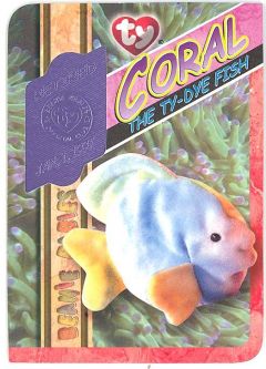 TY Beanie Babies BBOC Card - Series 4 Retired (PURPLE) - CORAL the Ty-Dye Fish (#/2352)