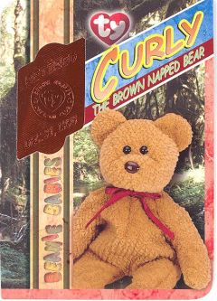 TY Beanie Babies BBOC Card - Series 4 Retired (ORANGE) - CURLY the Brown Bear (#/11760)