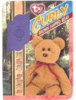 TY Beanie Babies BBOC Card - Series 4 Retired (PURPLE) - CURLY the Brown Bear (#/5880)