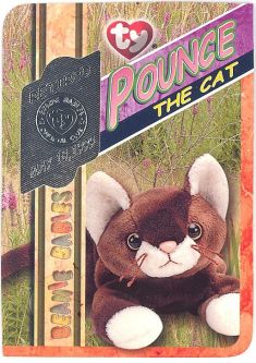 TY Beanie Babies BBOC Card - Series 4 Retired (SILVER) - POUNCE the Cat (#/3528