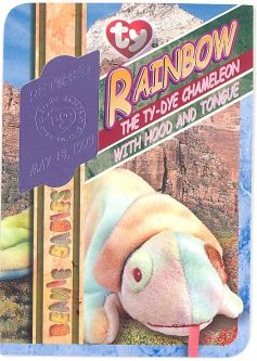TY Beanie Babies BBOC Card - Series 4 Retired (PURPLE) - RAINBOW the Chameleon (#/9408)