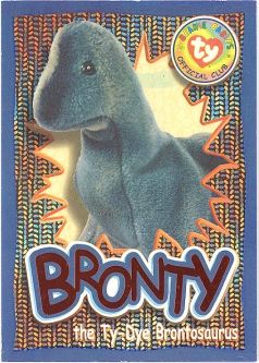 TY Beanie Babies BBOC Card - Series 4 Wild (ORANGE) - BRONTY the Dinosaur