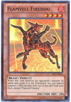 Yu-Gi-Oh Card - AP01-EN004 - FLAMVELL FIREDOG (super rare holo)