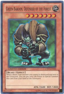 Yu-Gi-Oh Card - CT07-EN010 - GREEN BABOON, DEFENDER OF THE FOREST (super rare holo)
