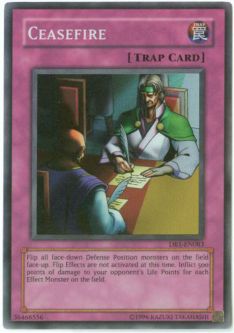 Yu-Gi-Oh Card - DB1-EN083 - CEASEFIRE (super rare holo)