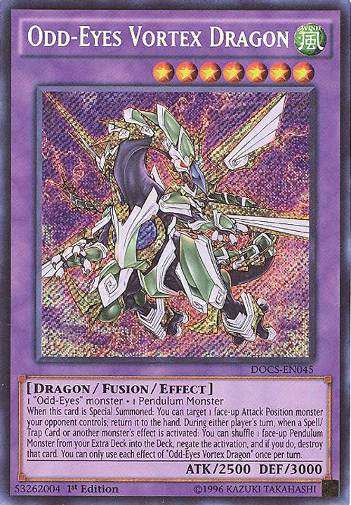 Yu-Gi-Oh Card - DOCS-EN045 - ODD-EYES VORTEX DRAGON (secret rare holo)