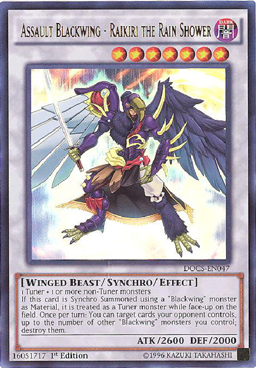 Yu-Gi-Oh Card - DOCS-EN047 - ASSAULT BLACKWING - RAIKIRI THE RAIN SHOWER (ultra rare holo)