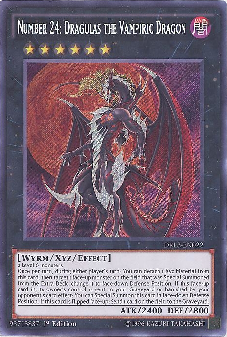 Yu-Gi-Oh Card - DRL3-EN022 - NUMBER 24: DRAGULAS THE VAMPIRIC DRAGON (secret rare holo)