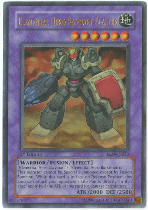 Yu-Gi-Oh Card - EEN-EN033 - ELEMENTAL HERO RAMPART BLASTER (ultra rare holo) *Played*
