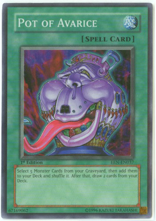 Yu-Gi-Oh Card - EEN-EN037 - POT OF AVARICE (super rare holo) *Played*