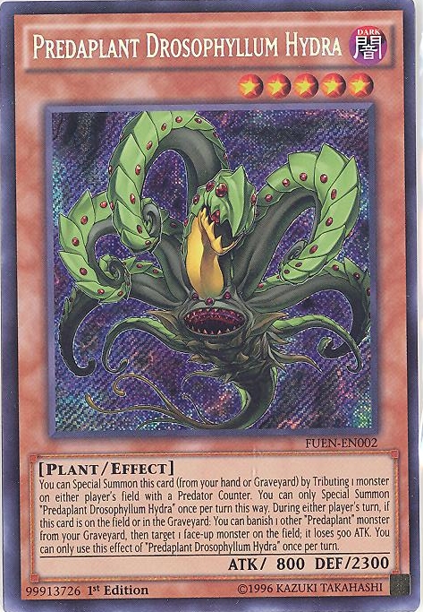 Yu-Gi-Oh Card - FUEN-EN002 - PREDAPLANT DROSOPHYLLUM HYDRA (secret rare  holo): BBToyStore.com - Toys, Plush, Trading Cards, Action Figures & Games  online retail store shop sale