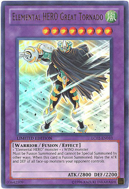 Yu-Gi-Oh Card - LC02-EN010 - ELEMENTAL HERO GREAT TORNADO (ultra rare holo)