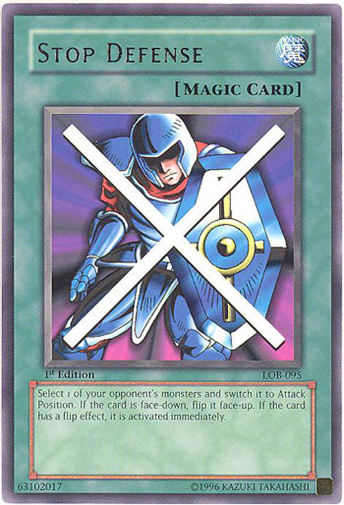 Yu-Gi-Oh Card - LOB-095 - STOP DEFENSE (rare) **1st Edition**