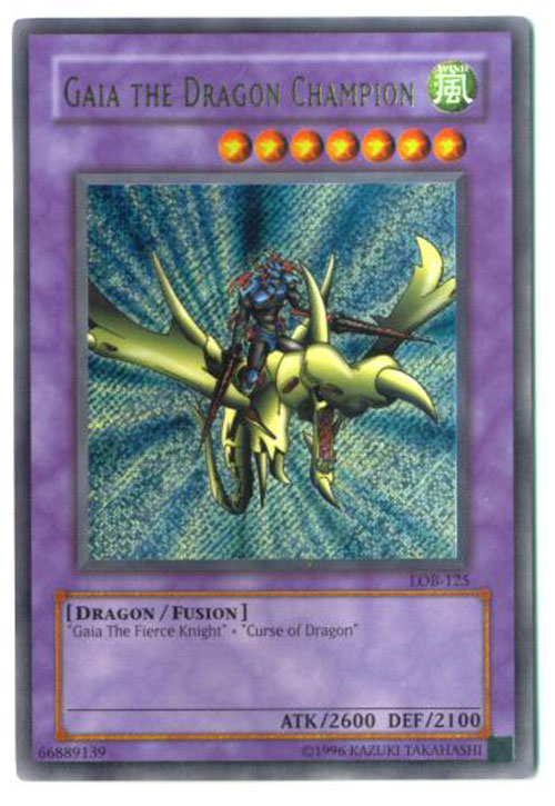 Yu-Gi-Oh Card - LOB-125 - GAIA THE DRAGON CHAMPION (secret rare holo) *Played*