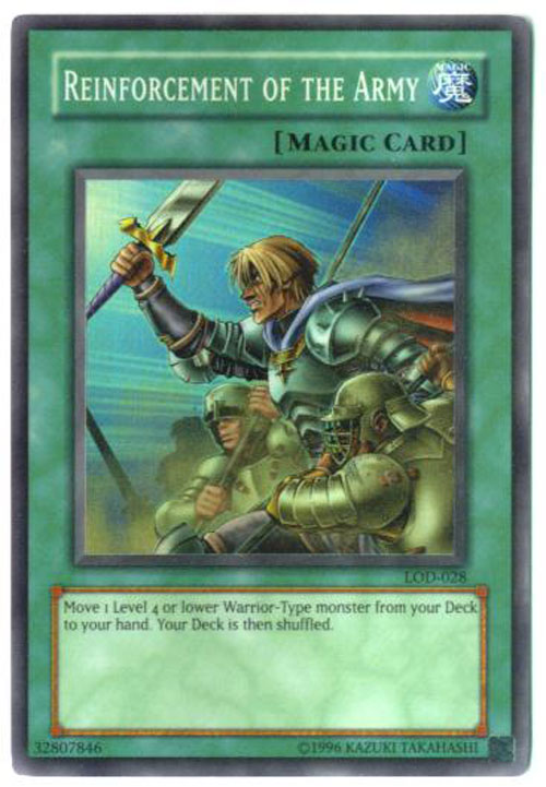 Yu-Gi-Oh Card - LOD-028 - REINFORCEMENT OF THE ARMY (super rare holo)