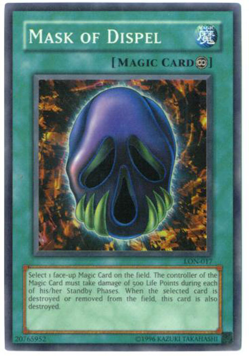 Yu-Gi-Oh Card - LON-017 - MASK OF DISPEL (super rare holo)