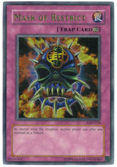 Yu-Gi-Oh Card - LON-018 - MASK OF RESTRICT (ultra rare holo)