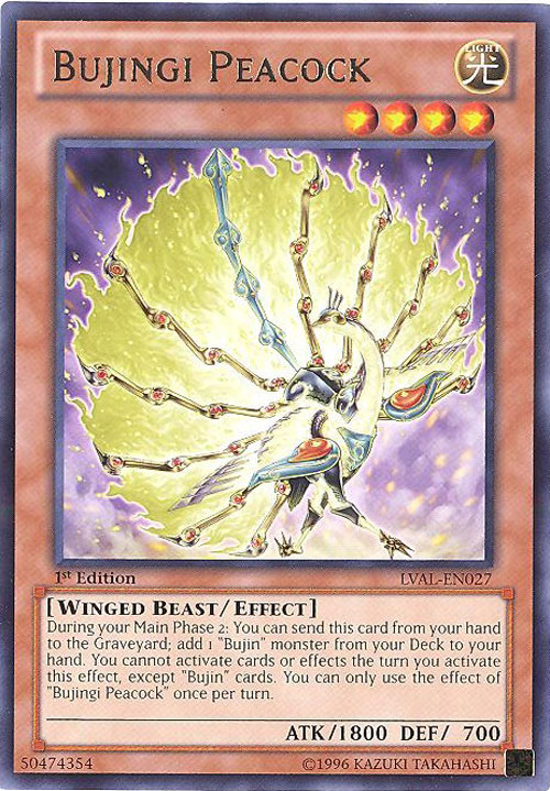 Yu-Gi-Oh Card - LVAL-EN027 - BUJINGI PEACOCK (rare): BBToyStore.com - Toys,  Plush, Trading Cards, Action Figures & Games online retail store shop sale