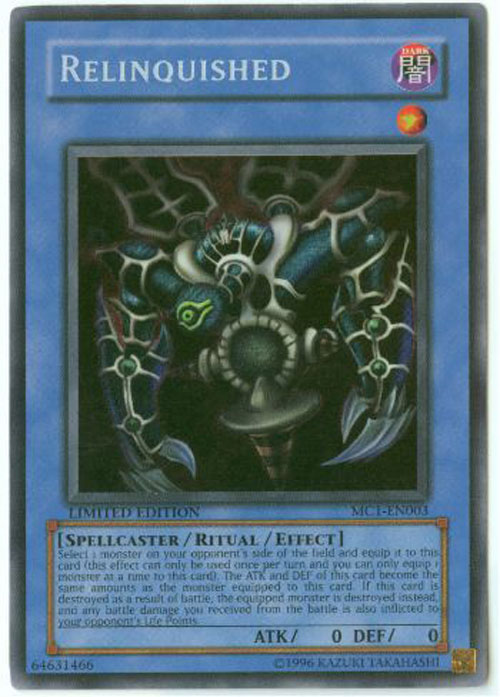 Yu-Gi-Oh Card - MC1-EN003 - RELINQUISHED (secret rare holo)