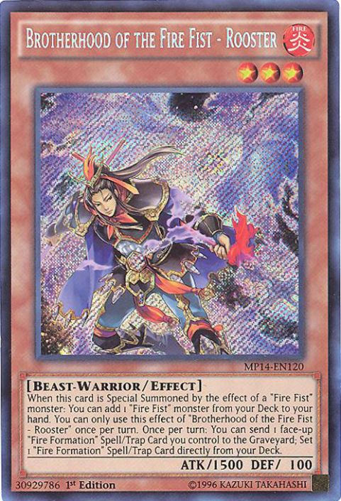 Yu-Gi-Oh Card - MP14-EN120 - BROTHERHOOD OF THE FIRE FIST - ROOSTER (secret  rare holo): BBToyStore.com - Toys, Plush, Trading Cards, Action Figures &  Games online retail store shop sale