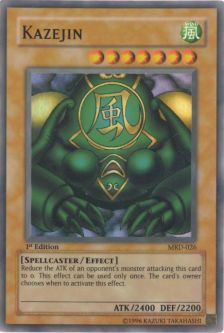Yu-Gi-Oh Card - MRD-026 - KAZEJIN (super rare holo) *1st Edition*  *Played*