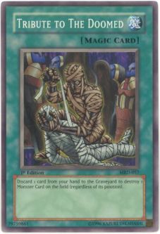 Yu-Gi-Oh Card - MRD-057 - TRIBUTE TO THE DOOMED (super rare holo) *1st Edition* *Played*