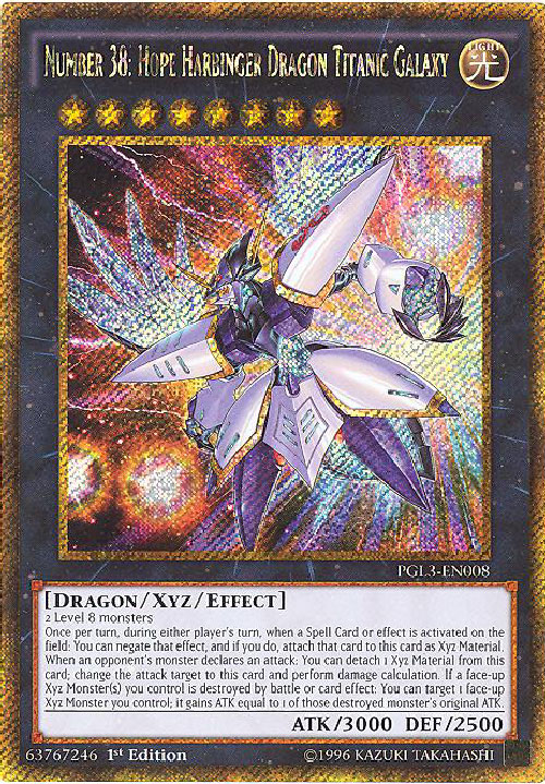 Yu-Gi-Oh Card - PGL3-EN008 - NUMBER 38: HOPE HARBINGER DRAGON TITANIC GALAXY (gold secret rare holo)