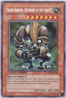 Yu-Gi-Oh Card - RP02-EN099 - GREEN BABOON, DEFENDER OF THE FOREST (secret rare holo)