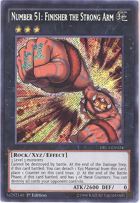 Yu-Gi-Oh Card - DRL3-EN024 - NUMBER 51: FINISHER THE STRONG ARM (secret rare holo)