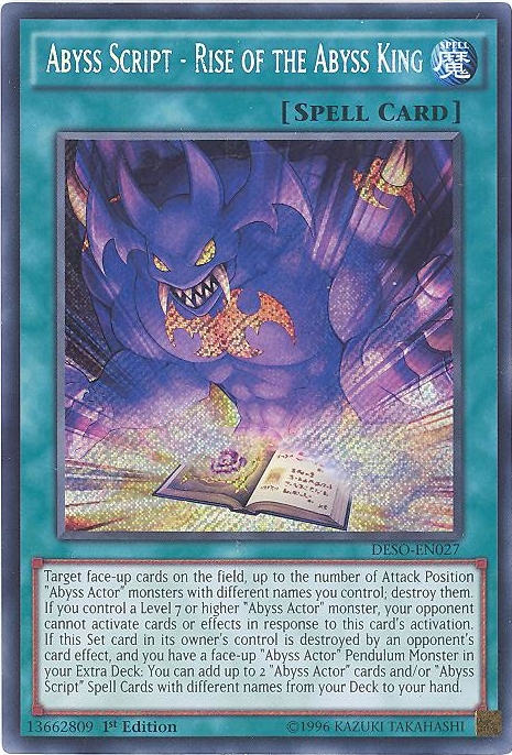 Abyss Script Rise of the Abyss King DESO-EN027 Secret Yu-Gi-Oh Card 1st Mint 
