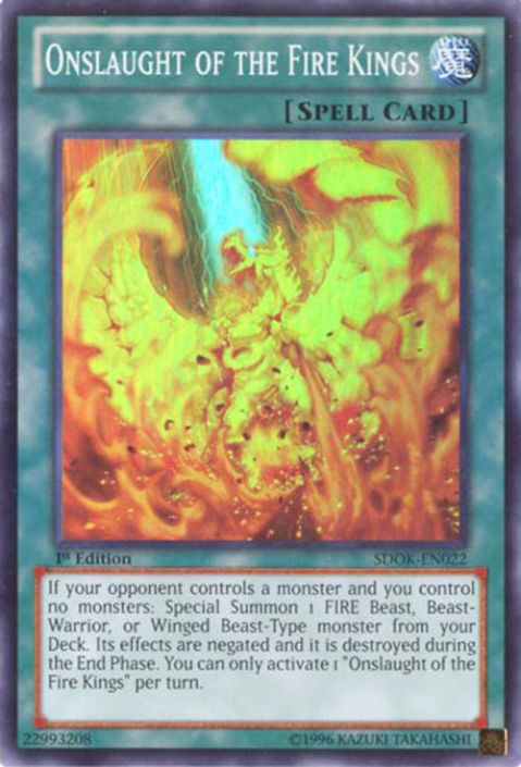 Yu-Gi-Oh Card - SDOK-EN022 - ONSLAUGHT OF THE FIRE KINGS (super rare holo):  BBToyStore.com - Toys, Plush, Trading Cards, Action Figures & Games online  retail store shop sale