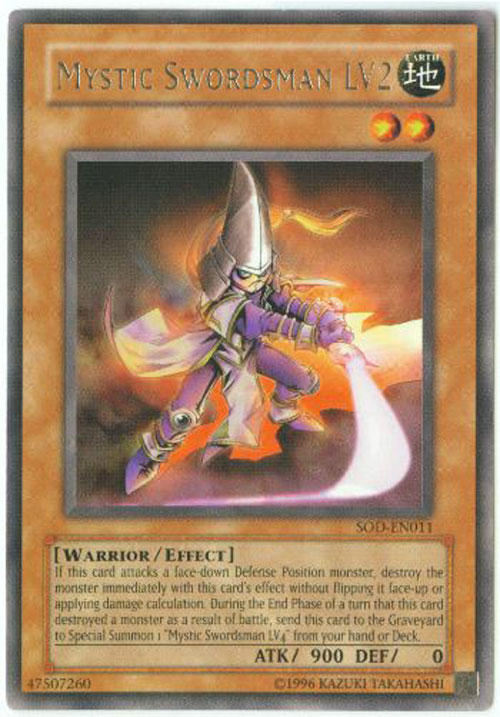 Yu-Gi-Oh Card - SOD-EN011 - MYSTIC SWORDSMAN LV2 (rare)