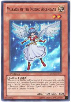 Yu-Gi-Oh Card - STOR-EN017 - VALKYRIE OF THE NORDIC ASCENDANT (super rare holo) Yu-Gi-Oh Card - STOR-EN017 - VALKYRIE OF THE NORDIC ASCENDANT (super rare holo)